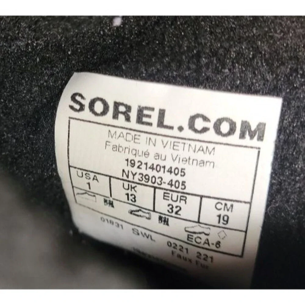 Sorel Whitney II Short Boots Youth Sz 1 black/blue/red Winter Snow Waterproof